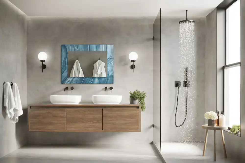 Rektangulär spegel med tryck Abstrakta blå linjer