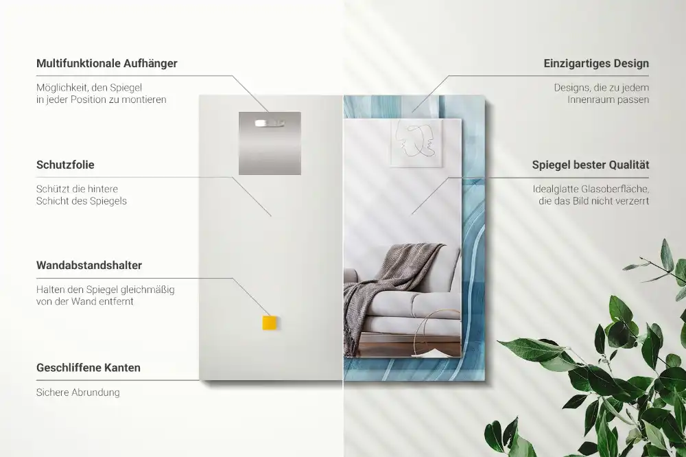 Rektangulär spegel med tryck Abstrakta blå linjer