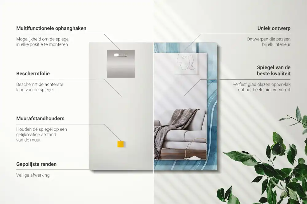 Rektangulär spegel med tryck Abstrakta blå linjer