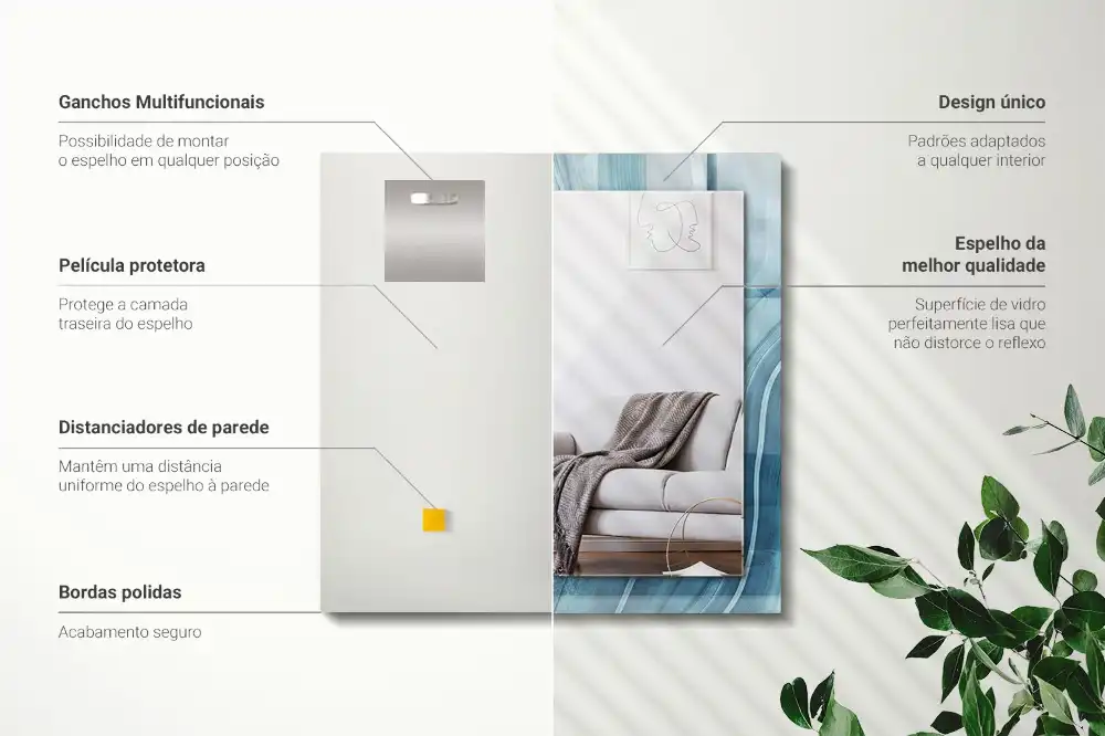 Rektangulär spegel med tryck Abstrakta blå linjer