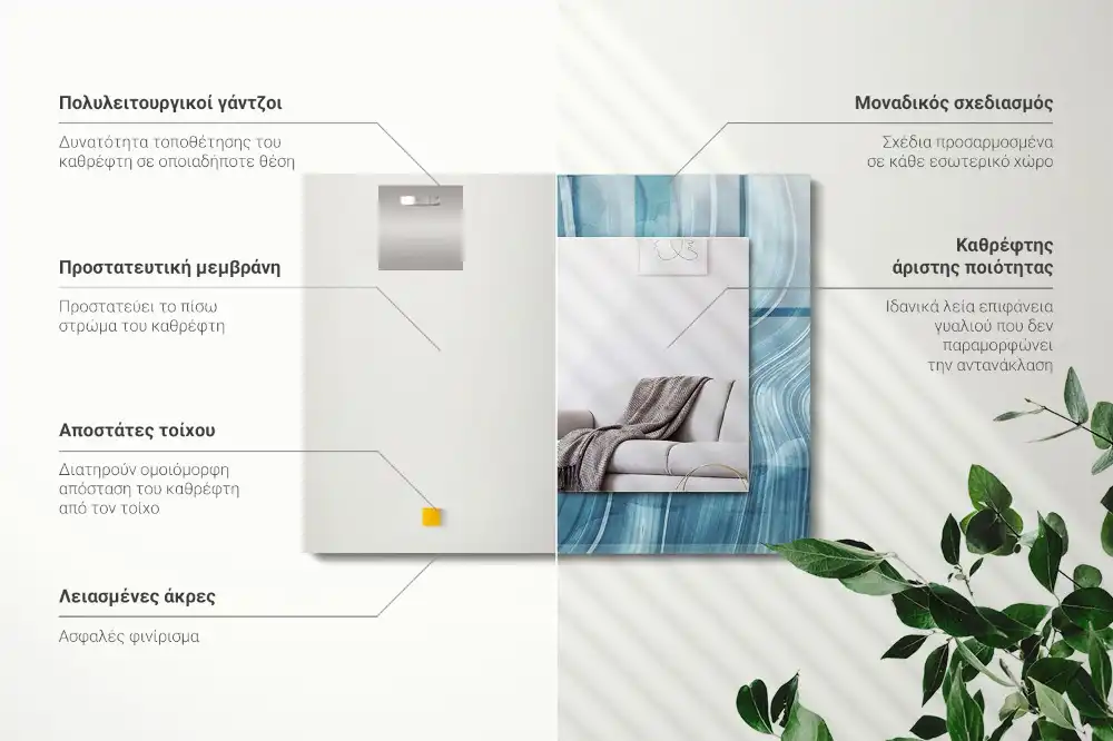 Rektangulär spegel med tryck Abstrakta blå linjer