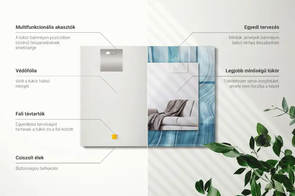 Rektangulär spegel med tryck Abstrakta blå linjer