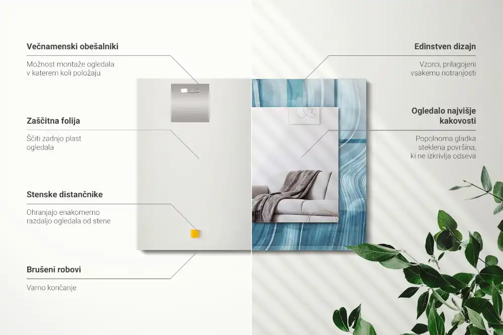 Rektangulär spegel med tryck Abstrakta blå linjer