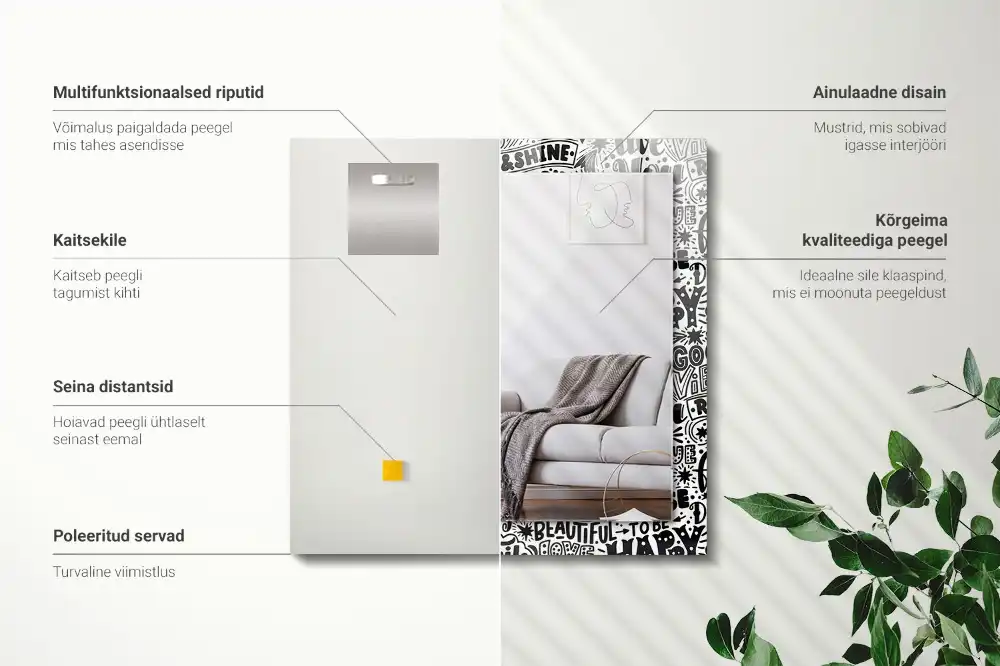 Rektangulär spegel med tryck Motiverande handskrivna inskriptioner