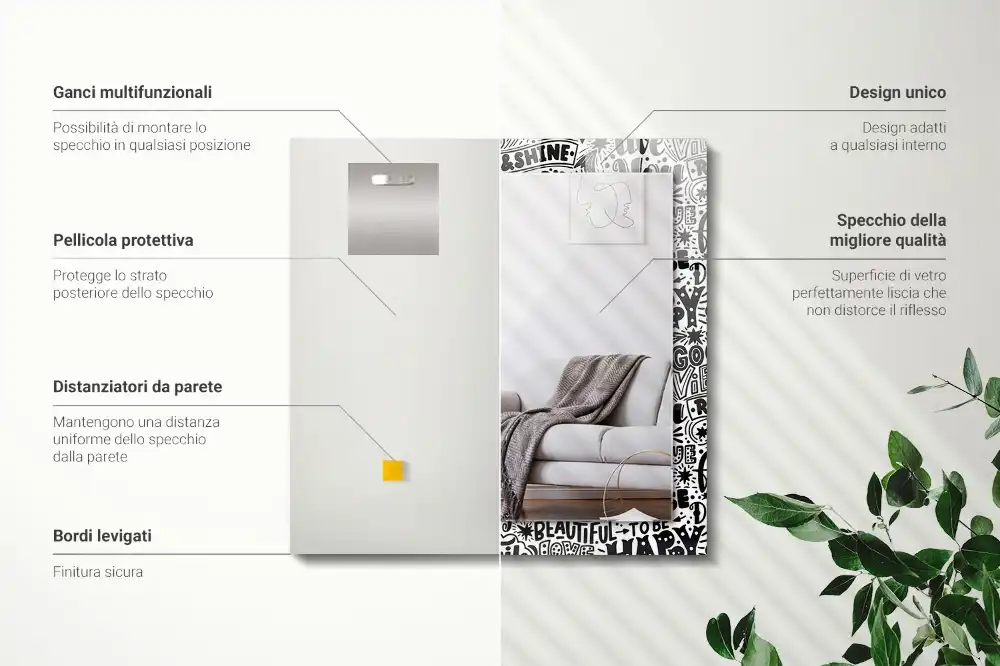 Rektangulär spegel med tryck Motiverande handskrivna inskriptioner
