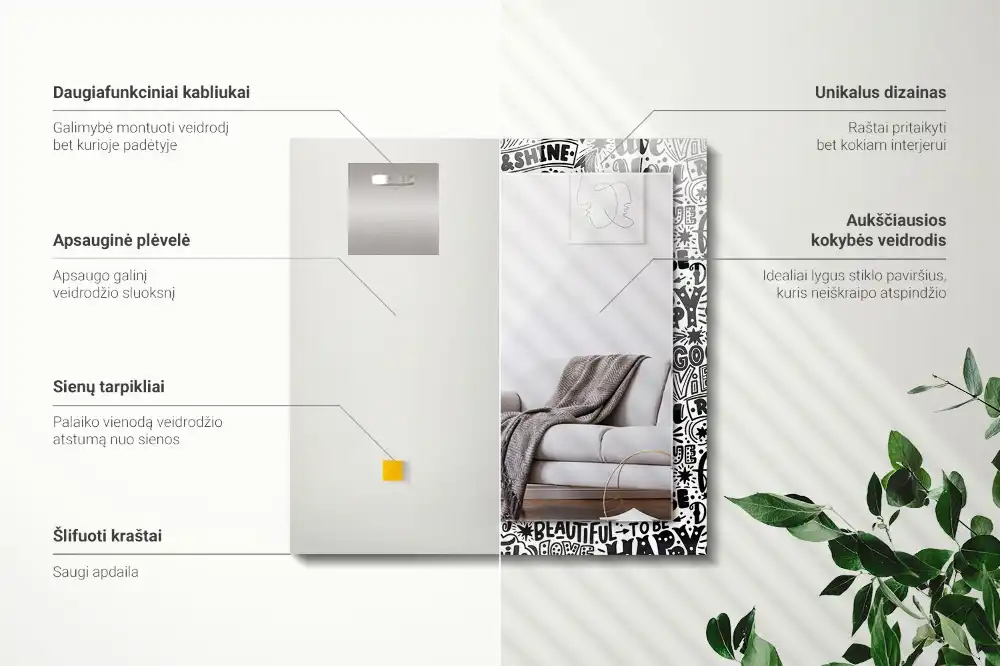 Rektangulär spegel med tryck Motiverande handskrivna inskriptioner