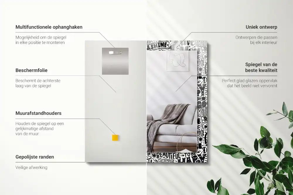 Rektangulär spegel med tryck Motiverande handskrivna inskriptioner