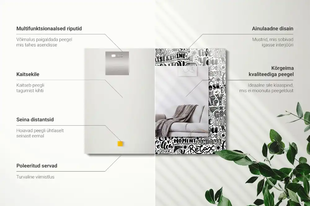 Rektangulär spegel med tryck Motiverande handskrivna inskriptioner