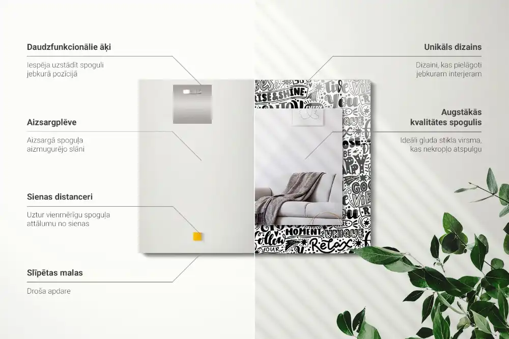 Rektangulär spegel med tryck Motiverande handskrivna inskriptioner