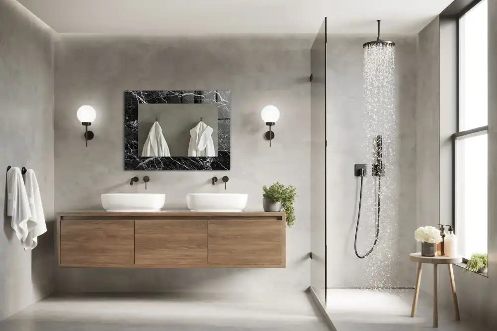 Rektangulär spegel med tryck Svart marmor