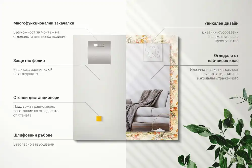 Rektangulär spegel med tryck japansk trädgård