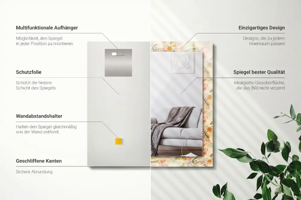 Rektangulär spegel med tryck japansk trädgård