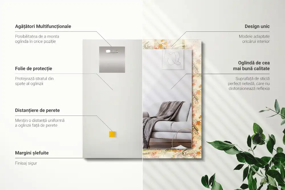 Rektangulär spegel med tryck japansk trädgård