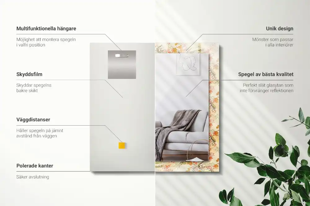 Rektangulär spegel med tryck japansk trädgård
