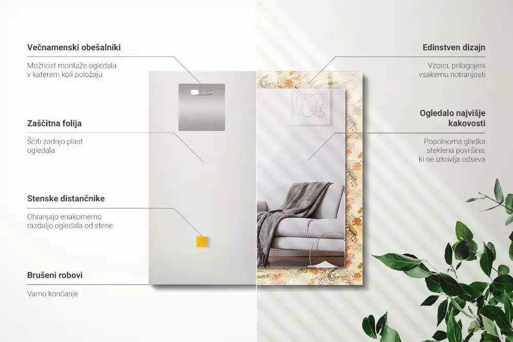 Rektangulär spegel med tryck japansk trädgård