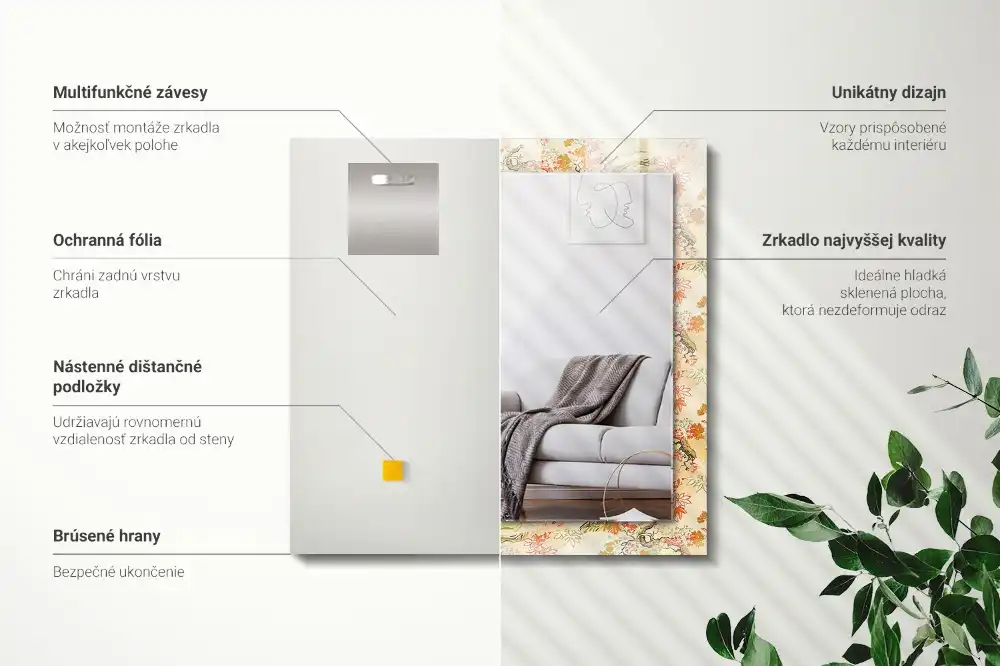 Rektangulär spegel med tryck japansk trädgård