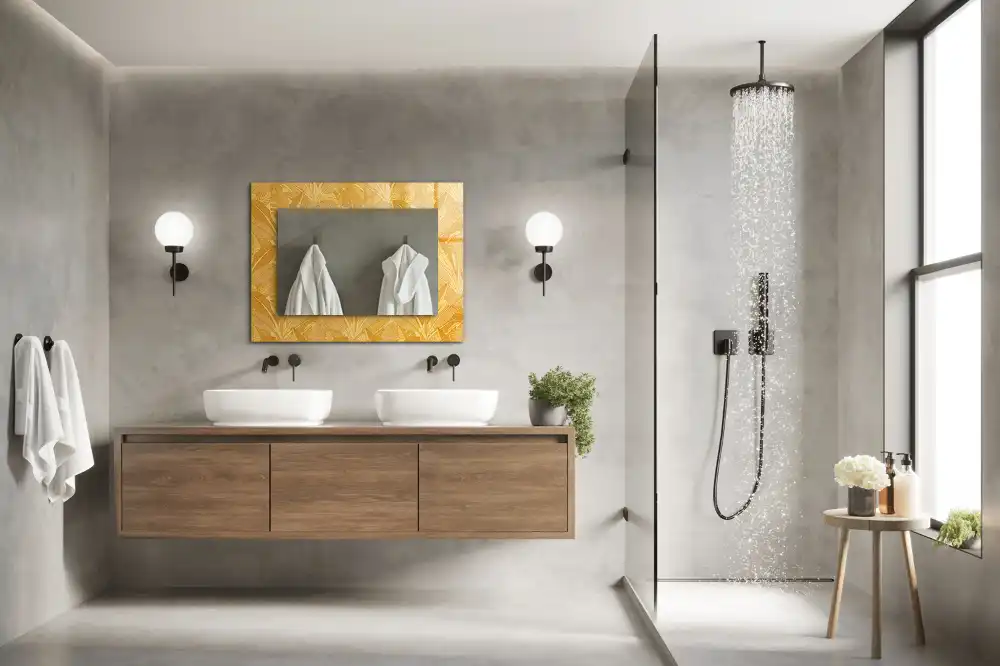 Rektangulär spegel med tryck Orange löv mönster