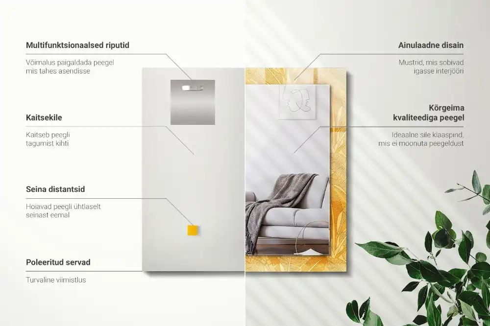 Rektangulär spegel med tryck Orange löv mönster