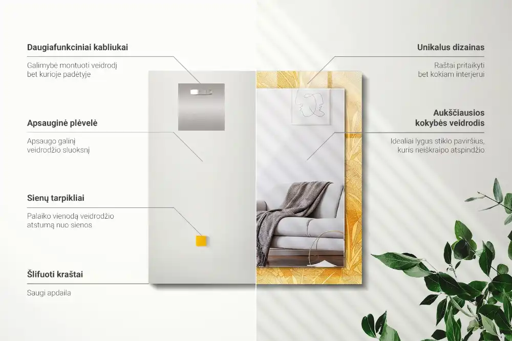 Rektangulär spegel med tryck Orange löv mönster