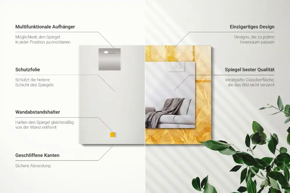Rektangulär spegel med tryck Orange löv mönster
