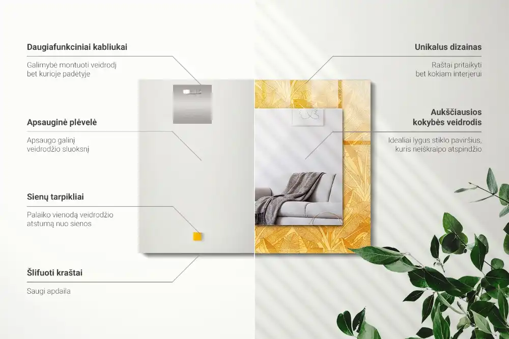 Rektangulär spegel med tryck Orange löv mönster
