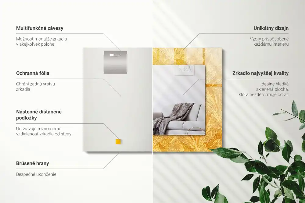 Rektangulär spegel med tryck Orange löv mönster