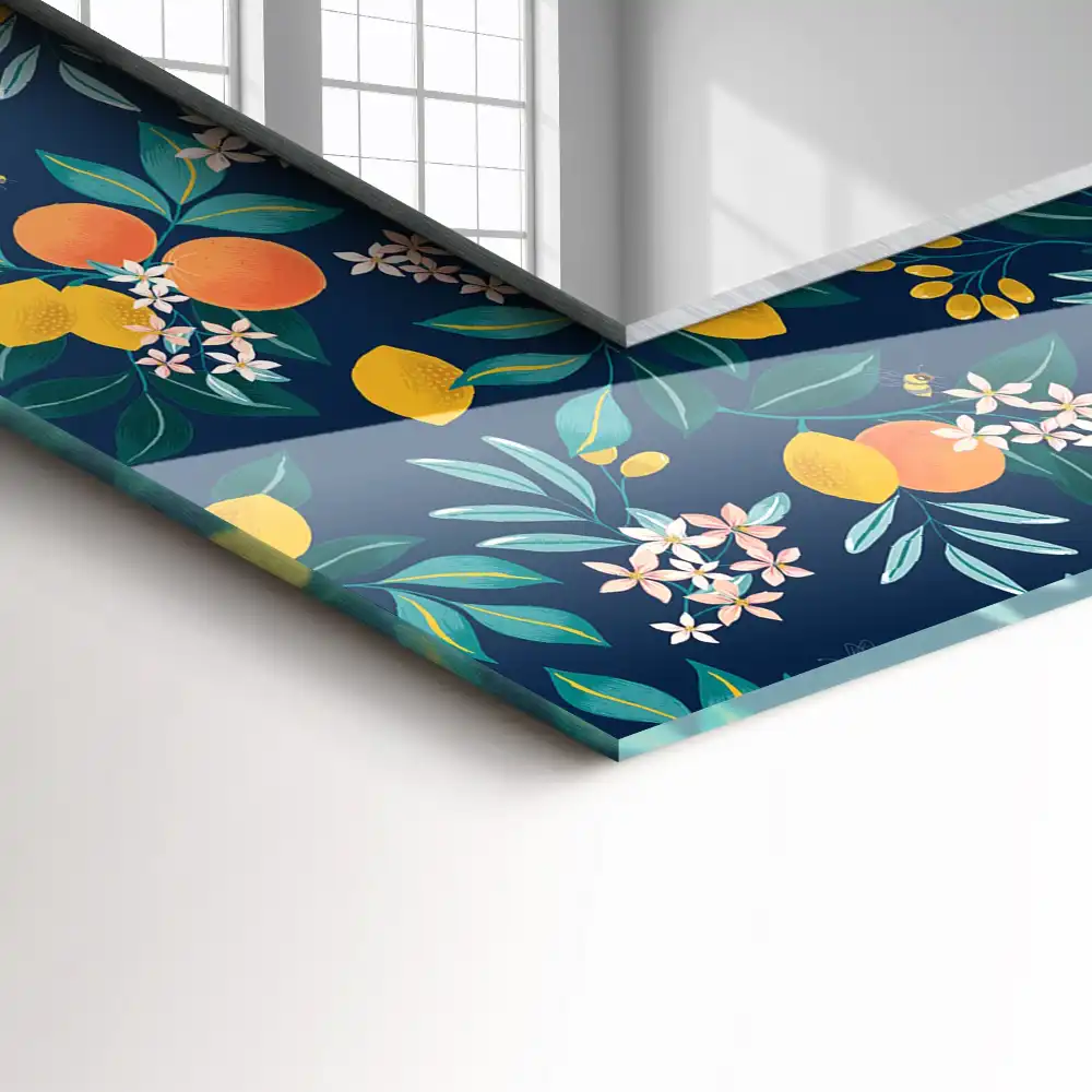 Rektangulär spegel med tryck Blommor och frukter