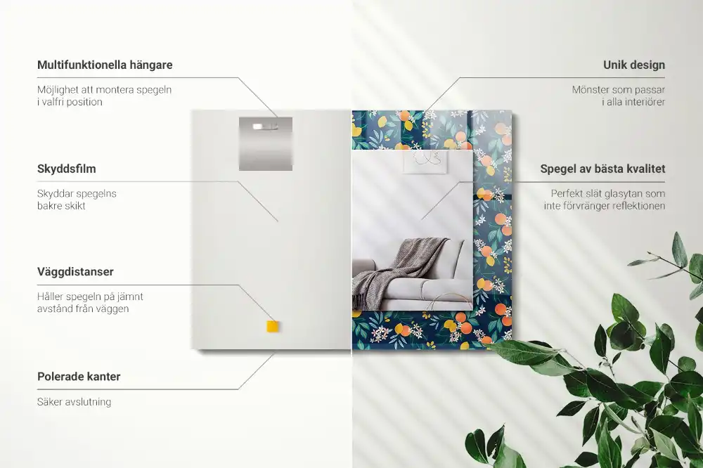 Rektangulär spegel med tryck Blommor och frukter