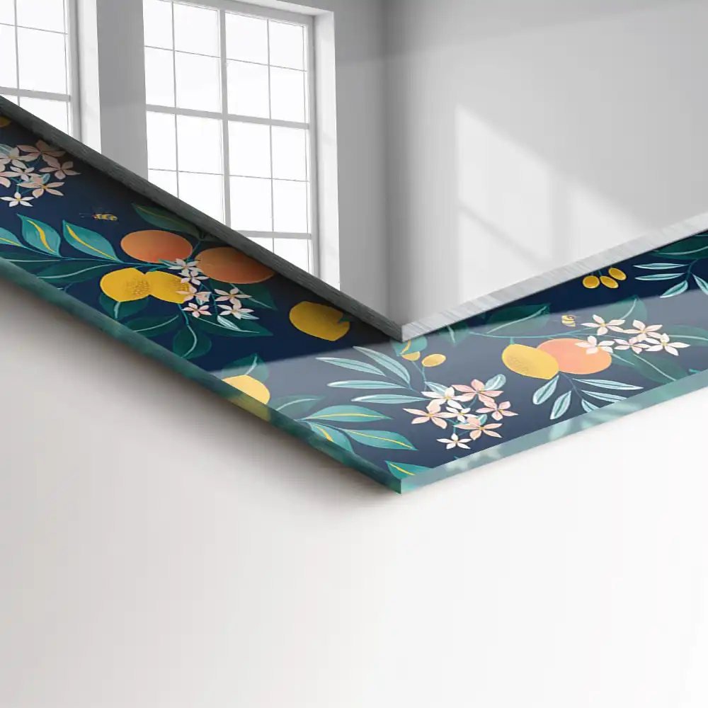 Rektangulär spegel med tryck Blommor och frukter