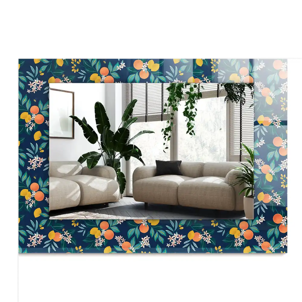 Rektangulär spegel med tryck Blommor och frukter