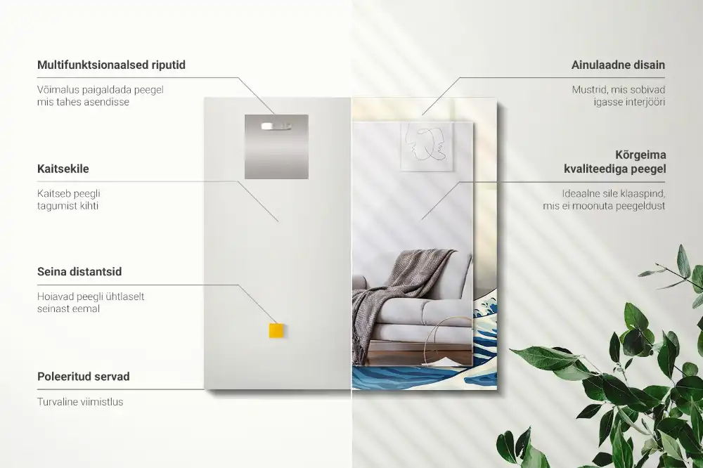 Rektangulär spegel med tryck Den stora vågen utanför Kanagawa