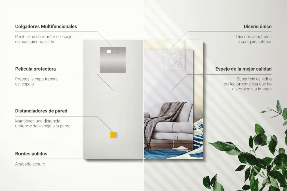 Rektangulär spegel med tryck Den stora vågen utanför Kanagawa