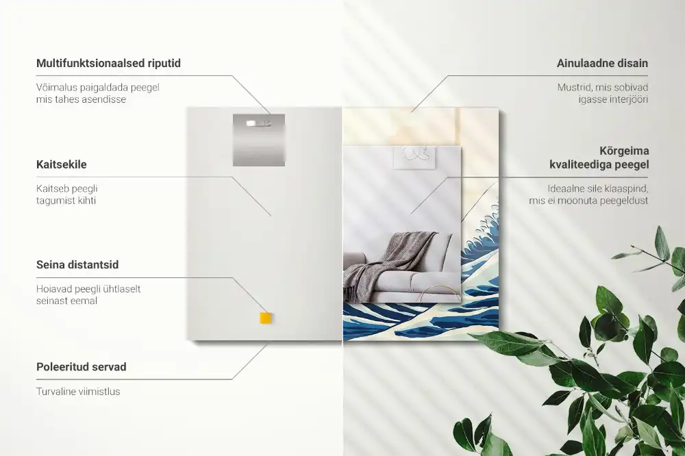 Rektangulär spegel med tryck Den stora vågen utanför Kanagawa