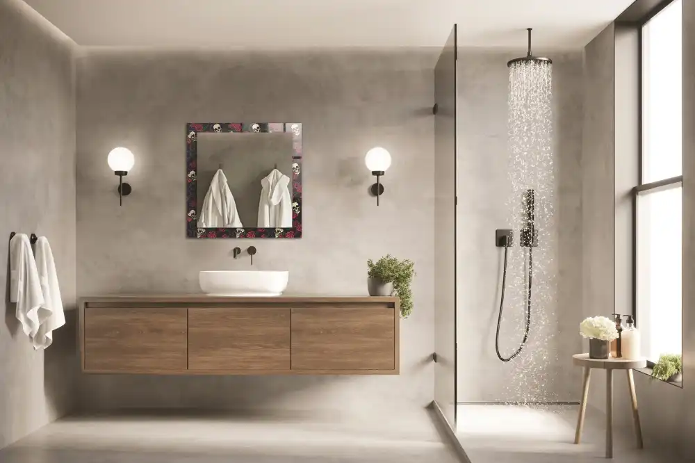 Dekorativ spegel med tryck Döskallar rosor taggar