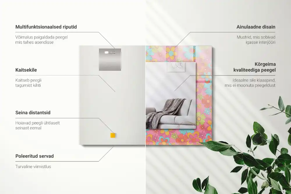 Rektangulär spegel med tryck Färgglad blommig groove