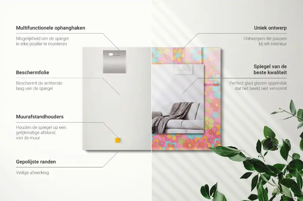 Rektangulär spegel med tryck Färgglad blommig groove