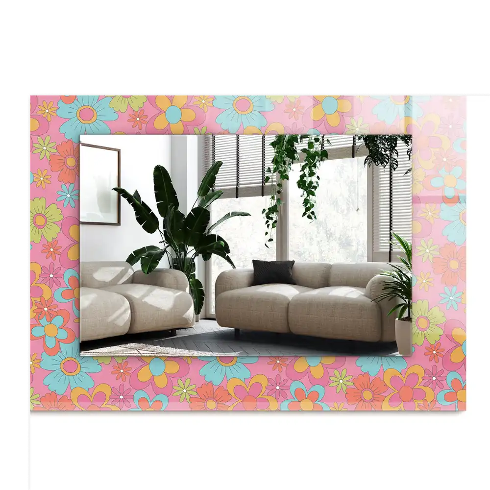 Rektangulär spegel med tryck Färgglad blommig groove
