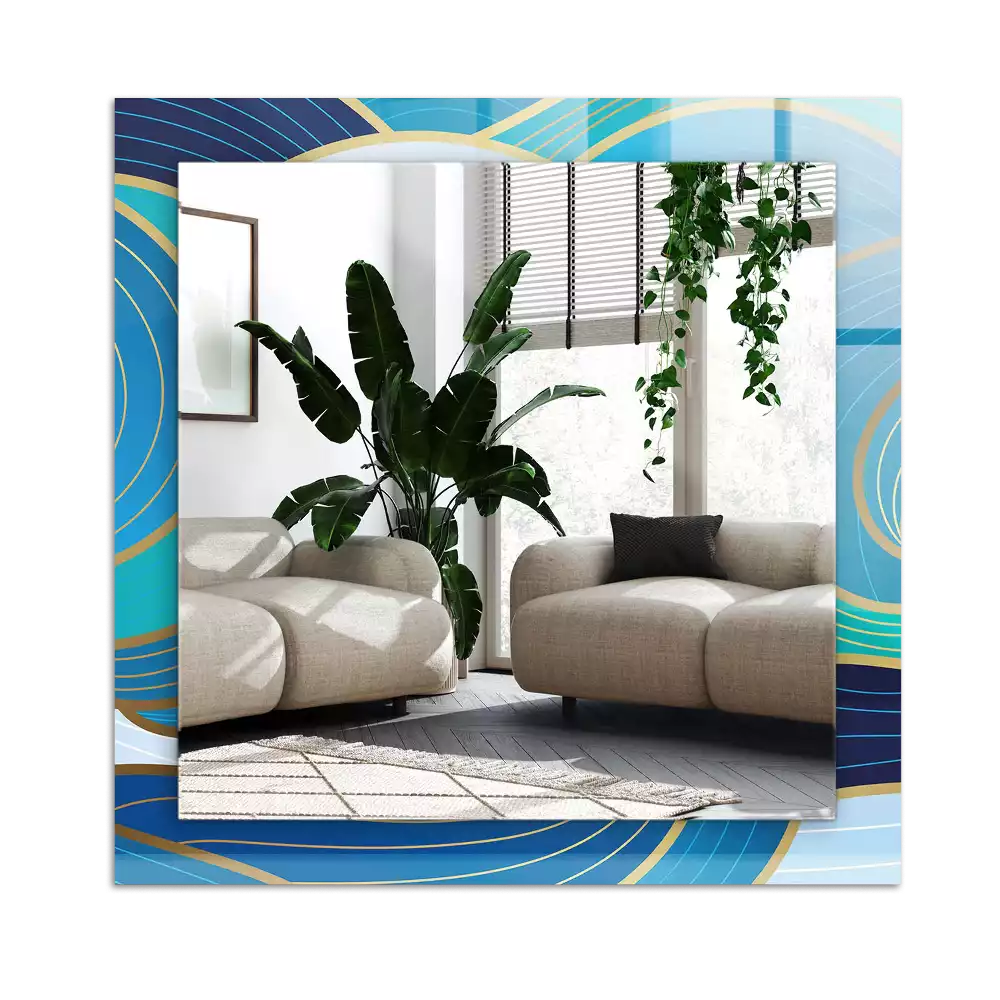 Dekorativ spegel med tryck Vågmönster blå