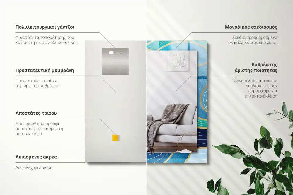 Dekorativ spegel med tryck Vågmönster blå