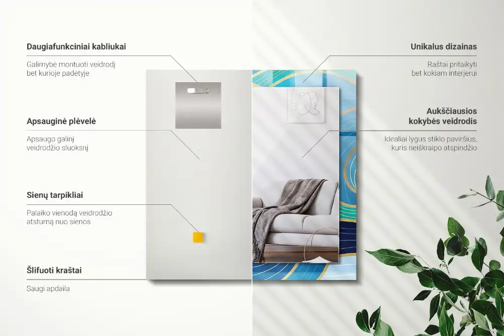 Dekorativ spegel med tryck Vågmönster blå