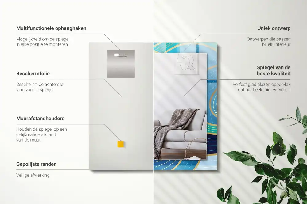 Dekorativ spegel med tryck Vågmönster blå