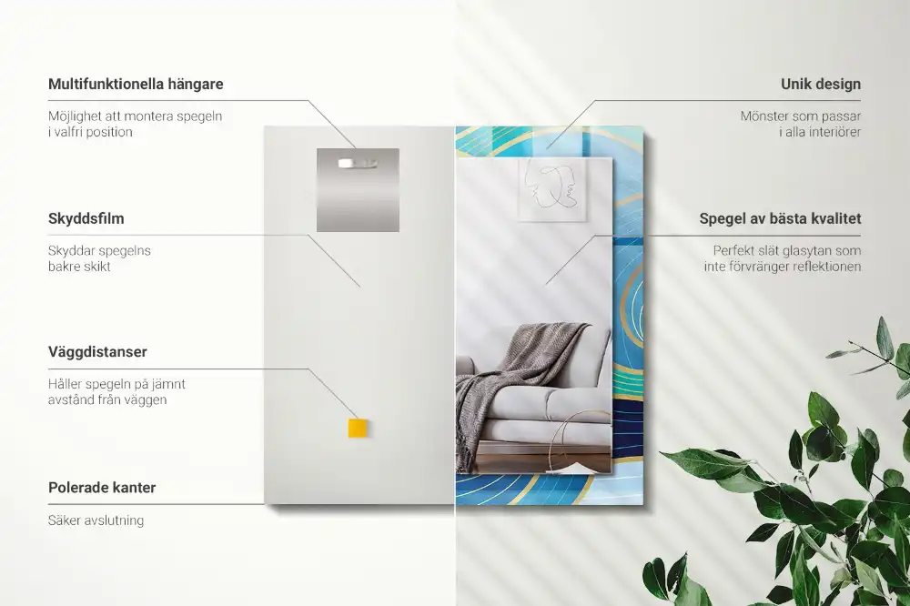 Dekorativ spegel med tryck Vågmönster blå