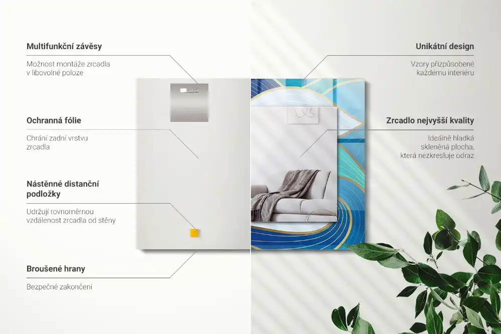 Dekorativ spegel med tryck Vågmönster blå