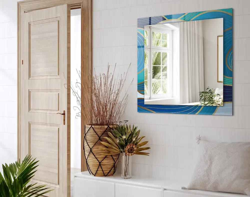 Dekorativ spegel med tryck Vågmönster blå