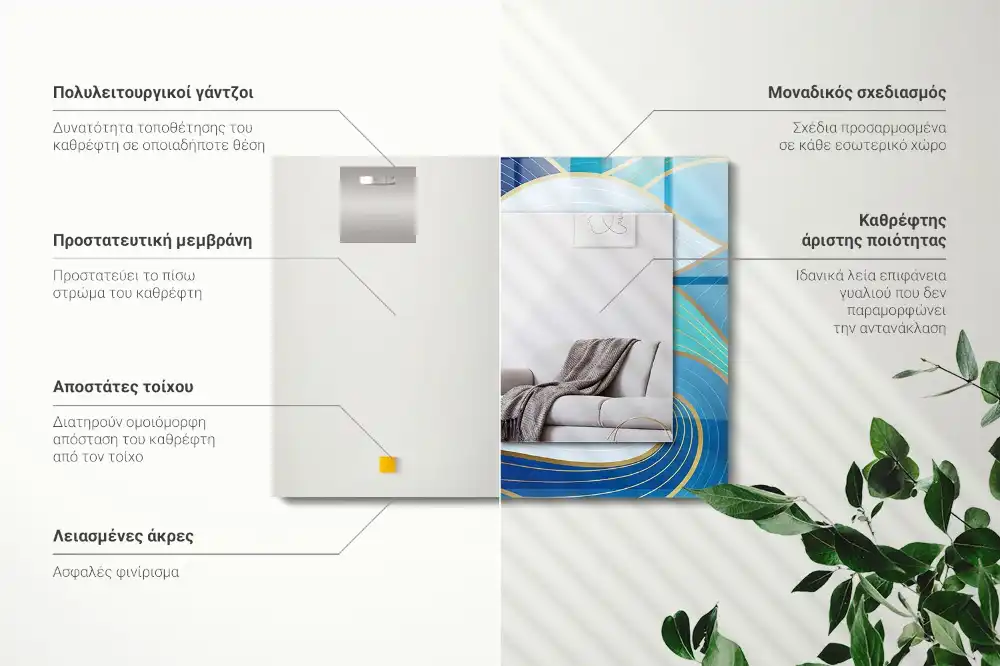 Dekorativ spegel med tryck Vågmönster blå