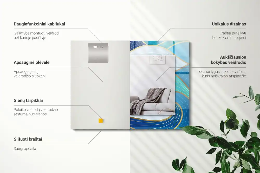 Dekorativ spegel med tryck Vågmönster blå