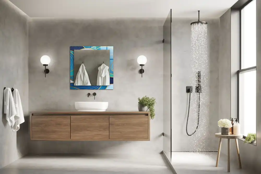 Dekorativ spegel med tryck Vågmönster blå