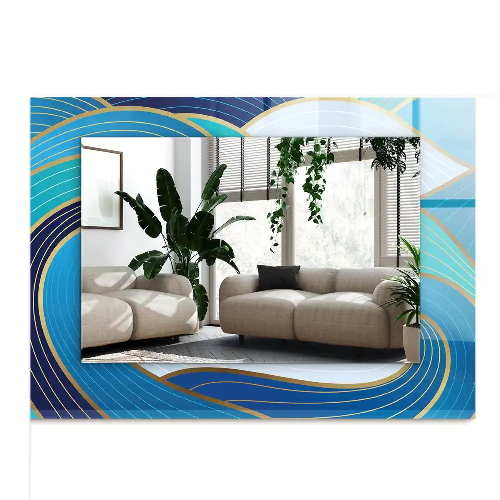 Dekorativ spegel med tryck Vågmönster blå