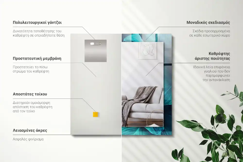 Rektangulär spegel med tryck Gröna blad
