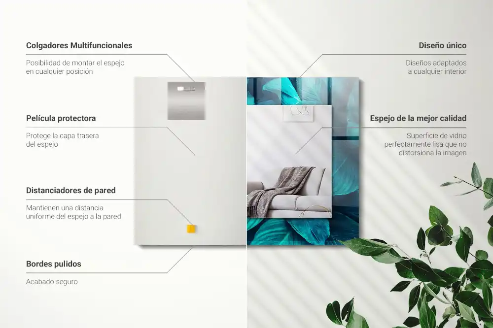 Rektangulär spegel med tryck Gröna blad
